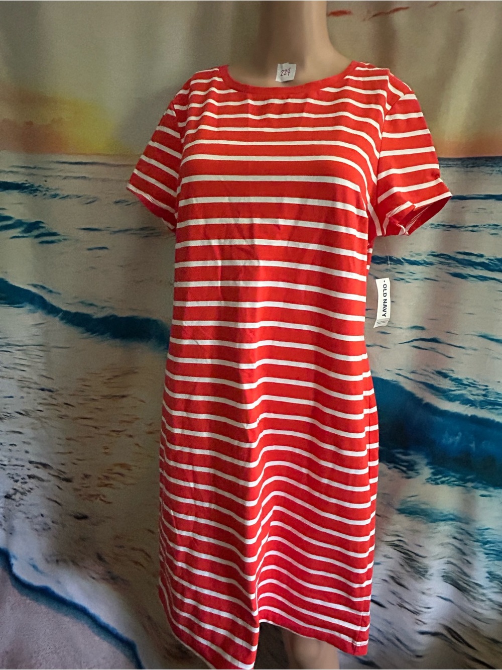 Old Navy Women’s Striped Orange & White Casual Tee Dress LG NWT
